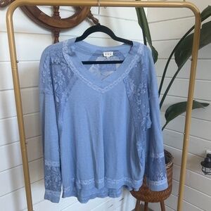 POL Mixed Media Top With Lace Trim